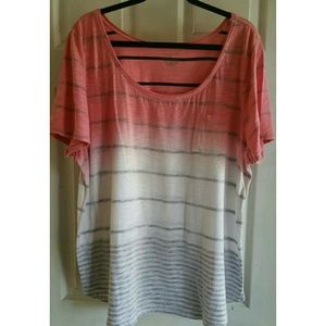 Lane Bryant - Coral/White/White Striped Blouse